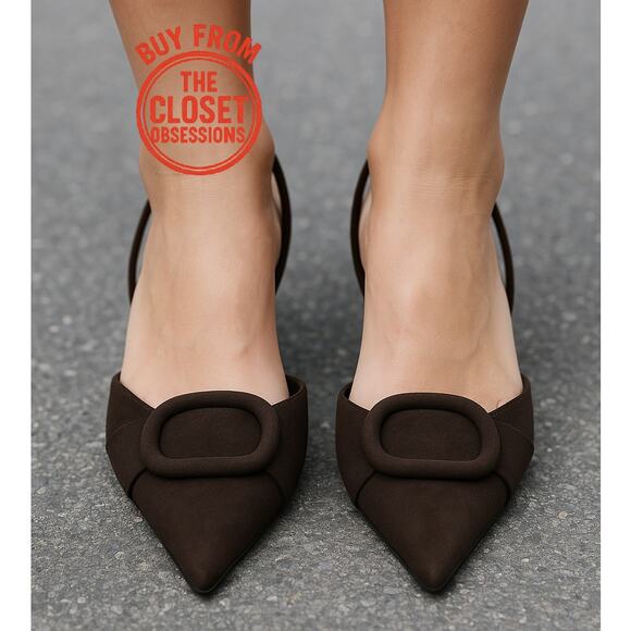 ZARA Dark Brown Pointed Toe Slingback Heels NWT Size 6.5 - Picture 2 of 16